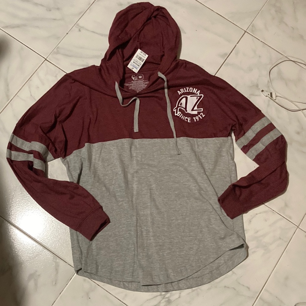 Arizona hooded burgundy and gray long sleeve tee
